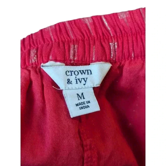 Crown & Ivy Medium Coral Lined Skirt Metallic Pattern Drawstring Tassels - Picture 7 of 8